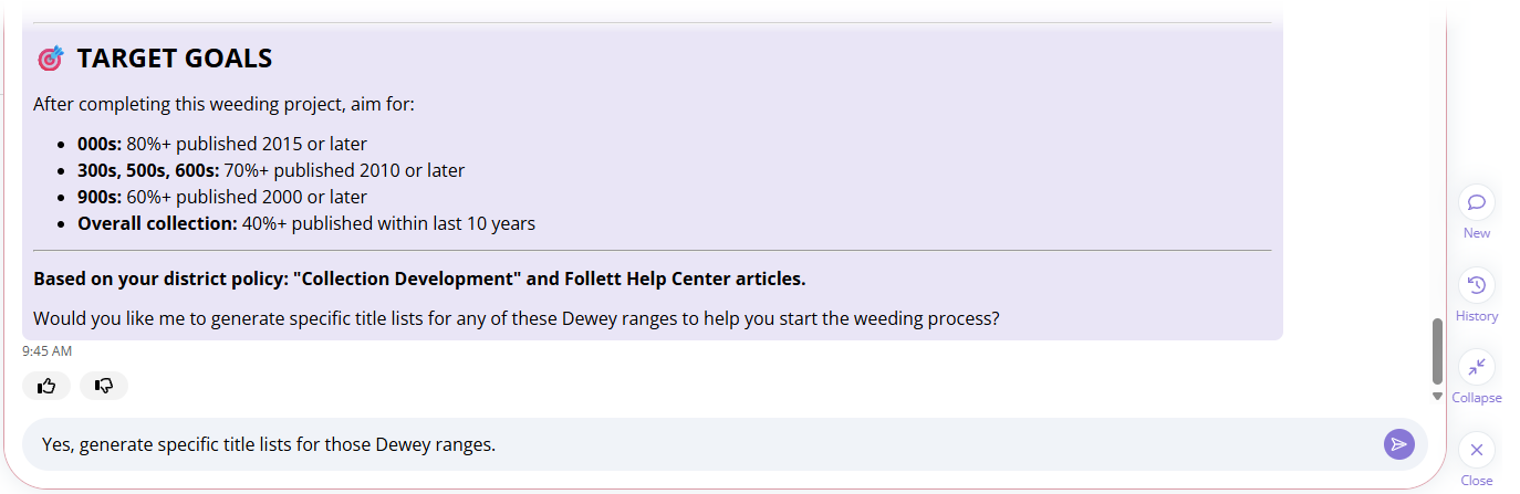 Conversation with a follow-up prompt.