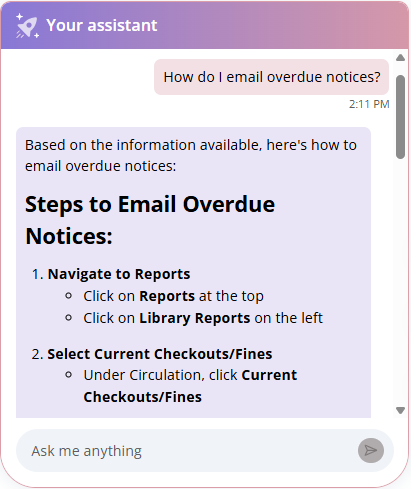 Prompt and response for how to email overdue notices.