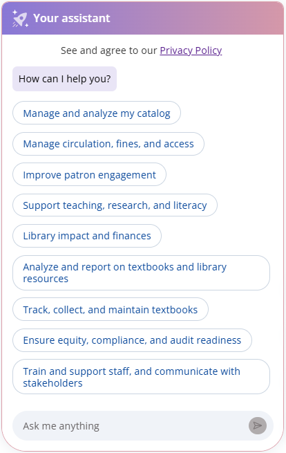 Library AI Assistant with pre-built prompts.